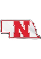 Nebraska Cornhuskers state shape Car Emblem - Red