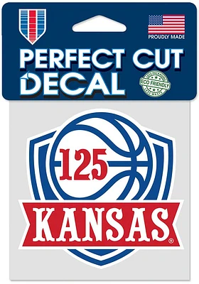 Kansas Jayhawks 125th Anniversary Basketball 4x4 Auto Decal - Blue