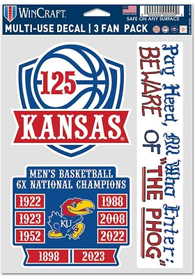 Kansas Jayhawks 125th Anniversary Basketball 3pk Auto Decal - Blue