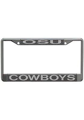 Oklahoma State Cowboys carbon License Plate Frame - Silver