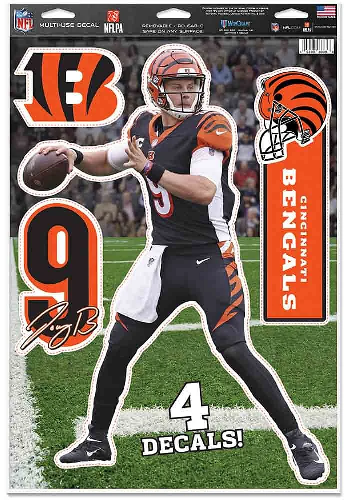 Joe Burrow  Cincinnati Bengals 11x17 Multi Use Auto Decal - Orange