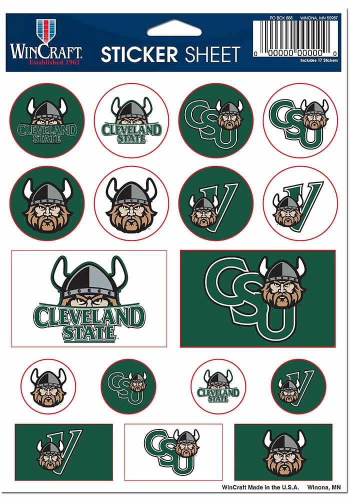 Cleveland State Vikings Sheet of Team Logo Stickers - Green