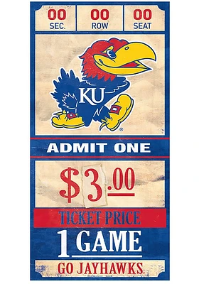 Kansas Jayhawks 6x12 Ticket Wood Sign - Blue