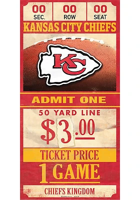 Kansas City Chiefs 6x12 Ticket Wood Sign - Red