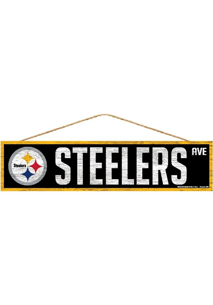 Pittsburgh Steelers 4x17 Avenue Wood Sign - Black