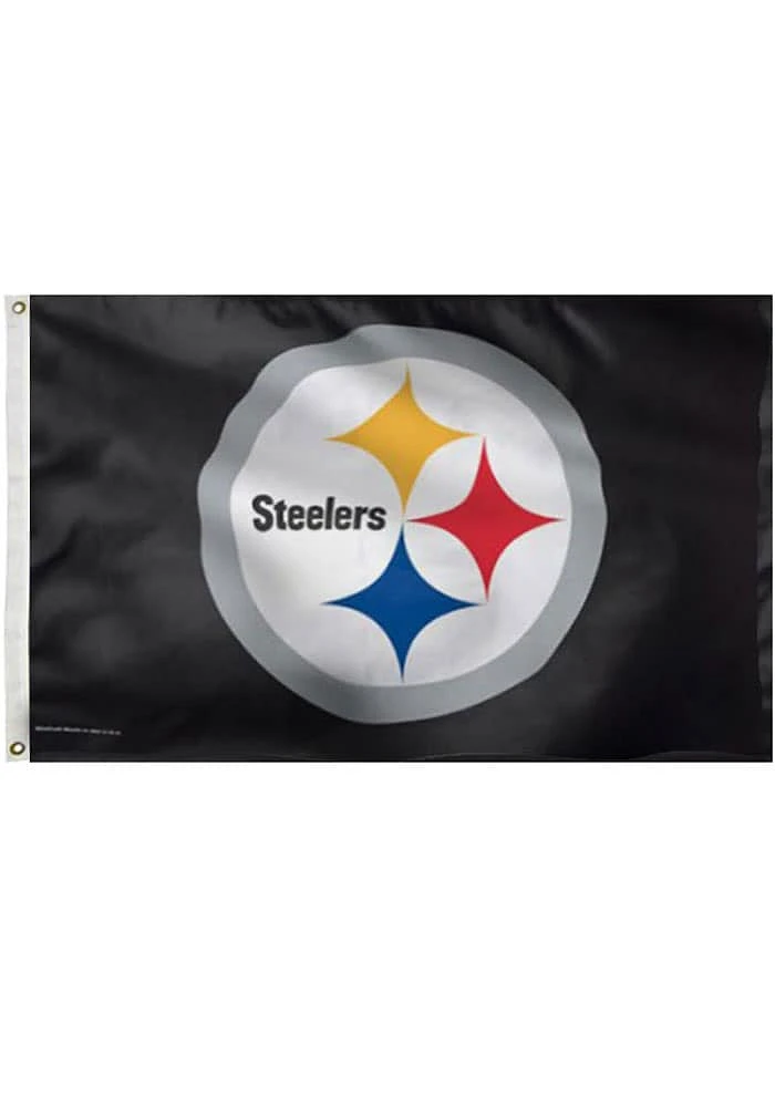 Pittsburgh Steelers Deluxe Grommet Silk Screen Grommet Flag - Black