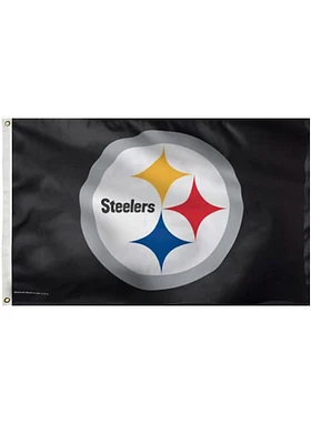 Pittsburgh Steelers Deluxe Grommet Silk Screen Grommet Flag - Black