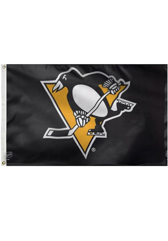 Pittsburgh Penguins Team Logo Grommet Silk Screen Grommet Flag - Black