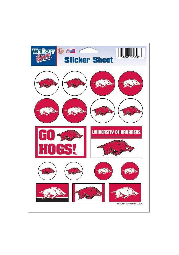 Arkansas Razorbacks 5x7 Sheet of Stickers - Cardinal