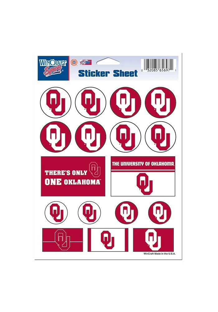 Oklahoma Sooners 5x7 Sheet of Stickers - Crimson