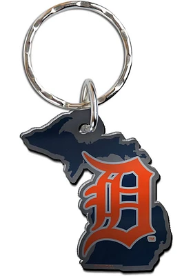 Detroit Tigers Metallic State Shape Keychain - Navy Blue