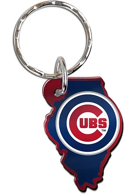 Chicago Cubs Metallic State Shape Keychain - Blue