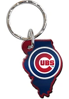 Chicago Cubs Metallic State Shape Keychain - Blue