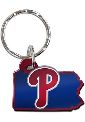 Philadelphia Phillies Metallic State Shape Keychain - Red