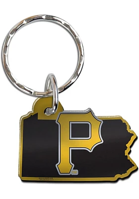 Pittsburgh Pirates Metallic State Shape Keychain - Black