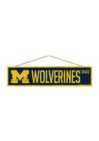 Michigan Wolverines 4x17 inch Wood Ave Sign - Blue