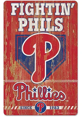 Philadelphia Phillies Team Established 11X17 Wood Sign - Red