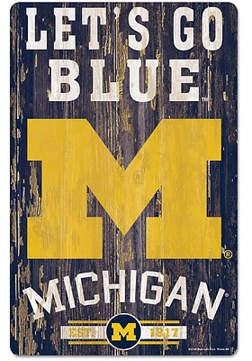 Michigan Wolverines Team Established 11X17 Wood Sign - Blue