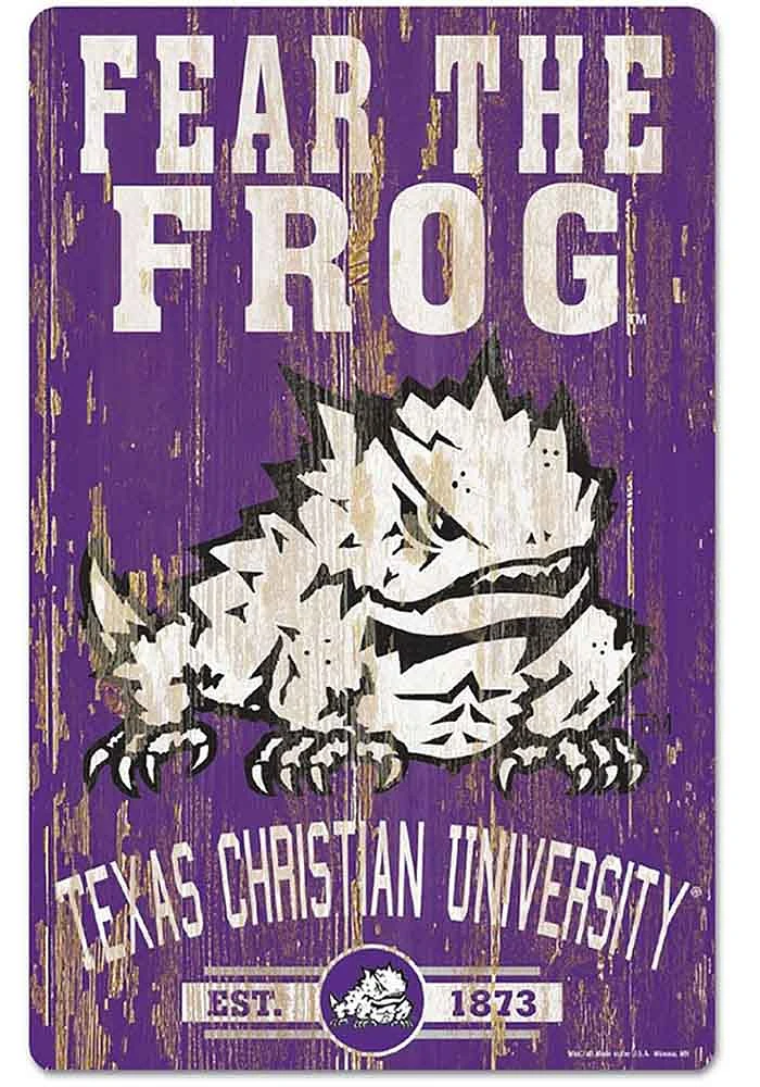 TCU Horned Frogs Team Established 11X17 Wood Sign - Purple