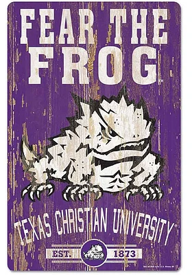 TCU Horned Frogs Team Established 11X17 Wood Sign - Purple