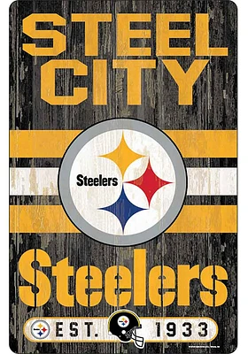 Pittsburgh Steelers Team Established 11X17 Wood Sign - Black