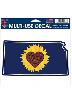 Kansas Outline with Sunflower Heart 5x6 inch Multi Use Auto Decal - Navy Blue