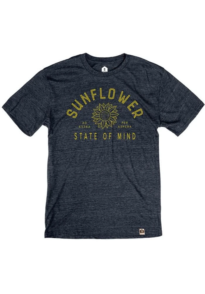 Rally Kansas Navy Blue Sunflower State of Mind Short Sleeve Fashion T Shirt