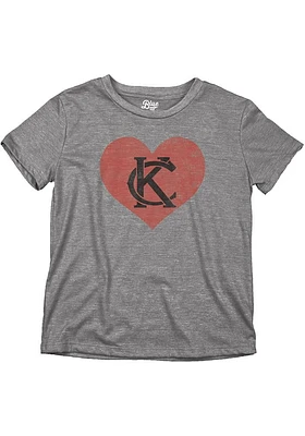Kansas City Youth Grey KC Heart Short Sleeve Fashion T-Shirt