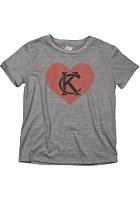 Kansas City Youth Grey KC Heart Short Sleeve Fashion T-Shirt