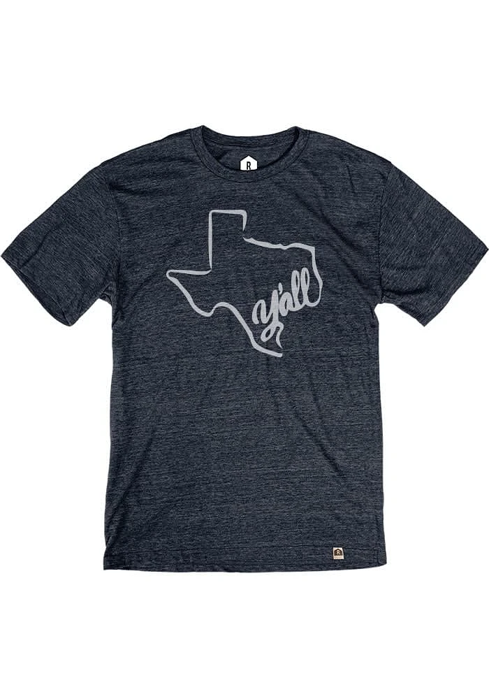 Rally Texas Navy Blue Yall State Shape Short Sleeve Fashion T Shirt