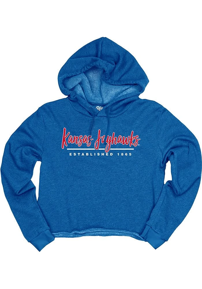 Kansas Jayhawks Womens Blue Cassie High Jinks Cropped Hooded Sweatshirt