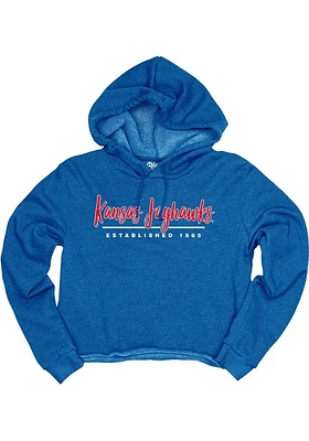 Kansas Jayhawks Womens Blue Cassie High Jinks Cropped Hooded Sweatshirt