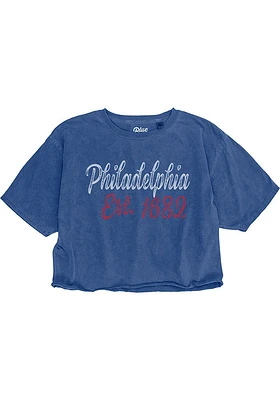 Philadelphia Womens Blue Cropped Tee Short Sleeve T-Shirt