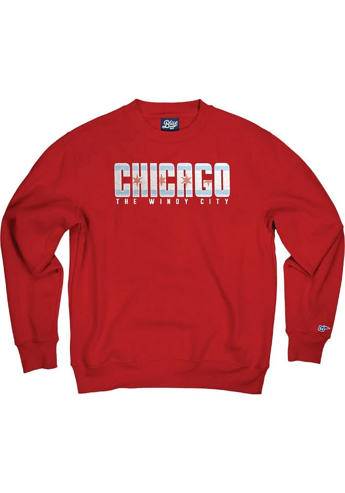 Chicago Mens Red Wordmark Flag Long Sleeve Crew Sweatshirt