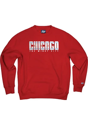 Chicago Mens Red Wordmark Flag Long Sleeve Crew Sweatshirt