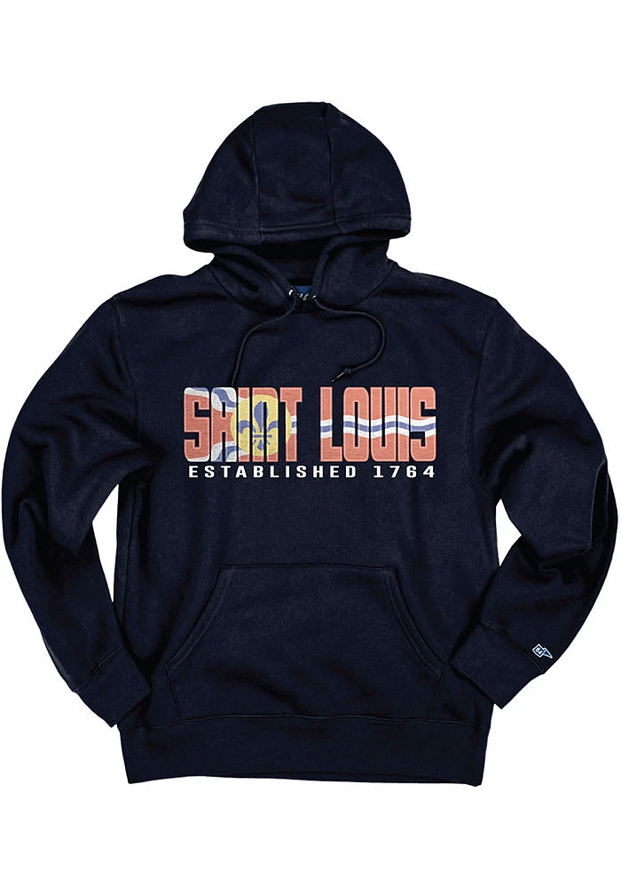St Louis Mens Navy Blue Wordmark Flag Long Sleeve Hoodie