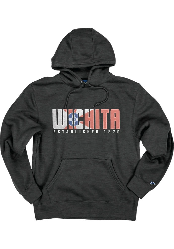 Wichita Mens Charcoal Wordmark Flag Long Sleeve Hoodie