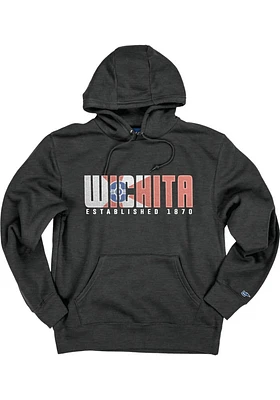 Wichita Mens Charcoal Wordmark Flag Long Sleeve Hoodie