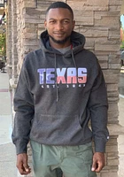 Texas Mens Charcoal Wordmark Flag Long Sleeve Hoodie