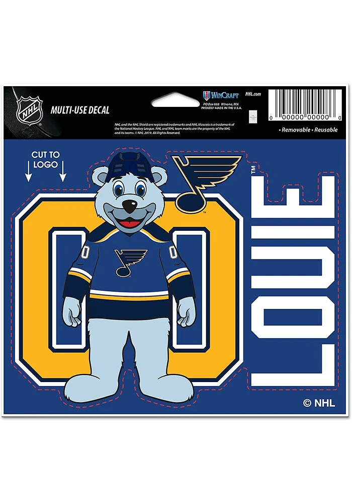 Louie St Louis Blues Team Mascot 5x6 inch Multi Use Auto Decal - Blue