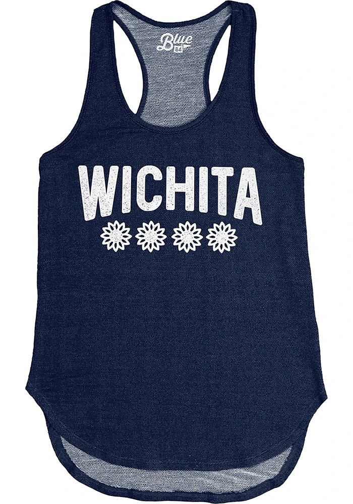 Wichita Womens Navy Blue Four Flowers Tank Top