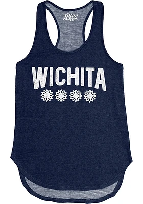Wichita Womens Navy Blue Four Flowers Tank Top