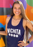 Wichita Womens Navy Blue Four Flowers Tank Top