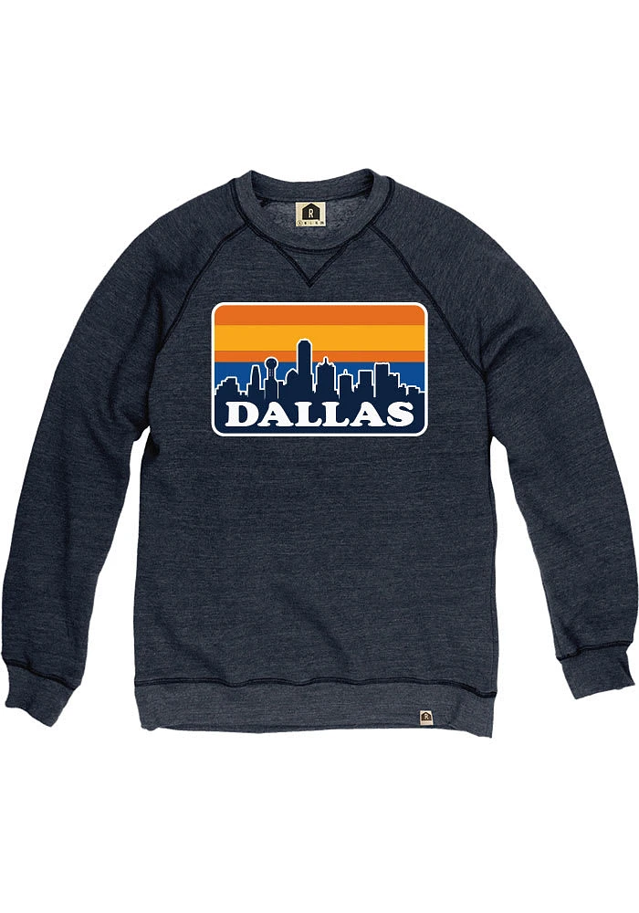 Rally Dallas Ft Worth Mens Navy Blue Skyline Long Sleeve Crew Sweatshirt