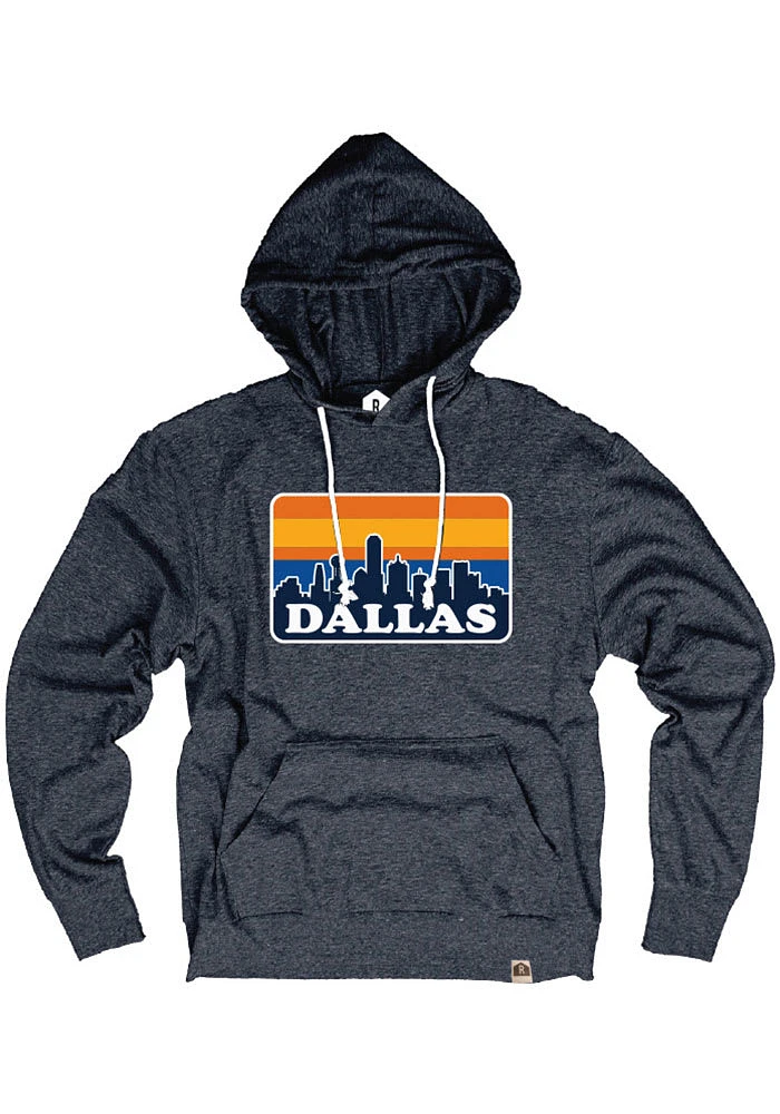 Rally Dallas Ft Worth Mens Navy Blue Skyline Long Sleeve Hoodie