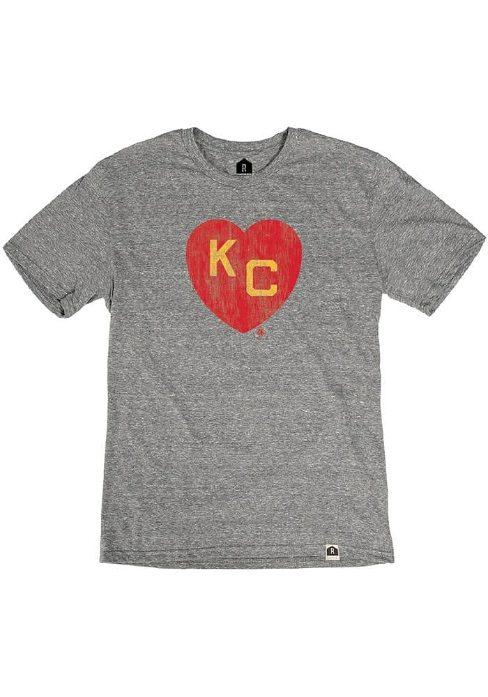 Rally Kansas City Monarchs Grey Two Toned Heart Short Sleeve Fashion T Shirt
