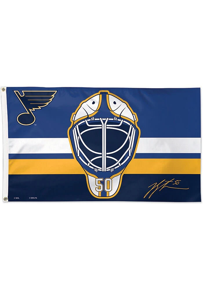 St Louis Blues Binnington Mask 3x5 ft Blue Silk Screen Grommet Flag