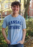 Kansas Jayhawks Light Blue Arch Team Name Short Sleeve Fashion T Shirt
