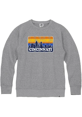 Rally Cincinnati Mens Grey Skyline Long Sleeve Crew Sweatshirt