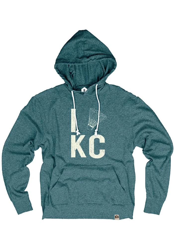 Rally Kansas City Mens Teal Shuttlecock Long Sleeve Hoodie